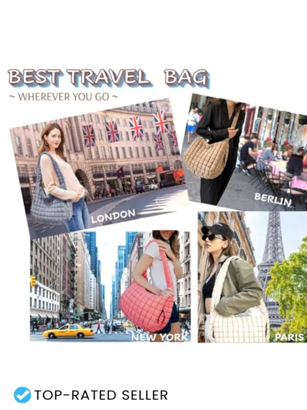 Large Quilted Puffer Hobo Bag Nylon Crossbody Shoulder Tote Lightweight Puffy